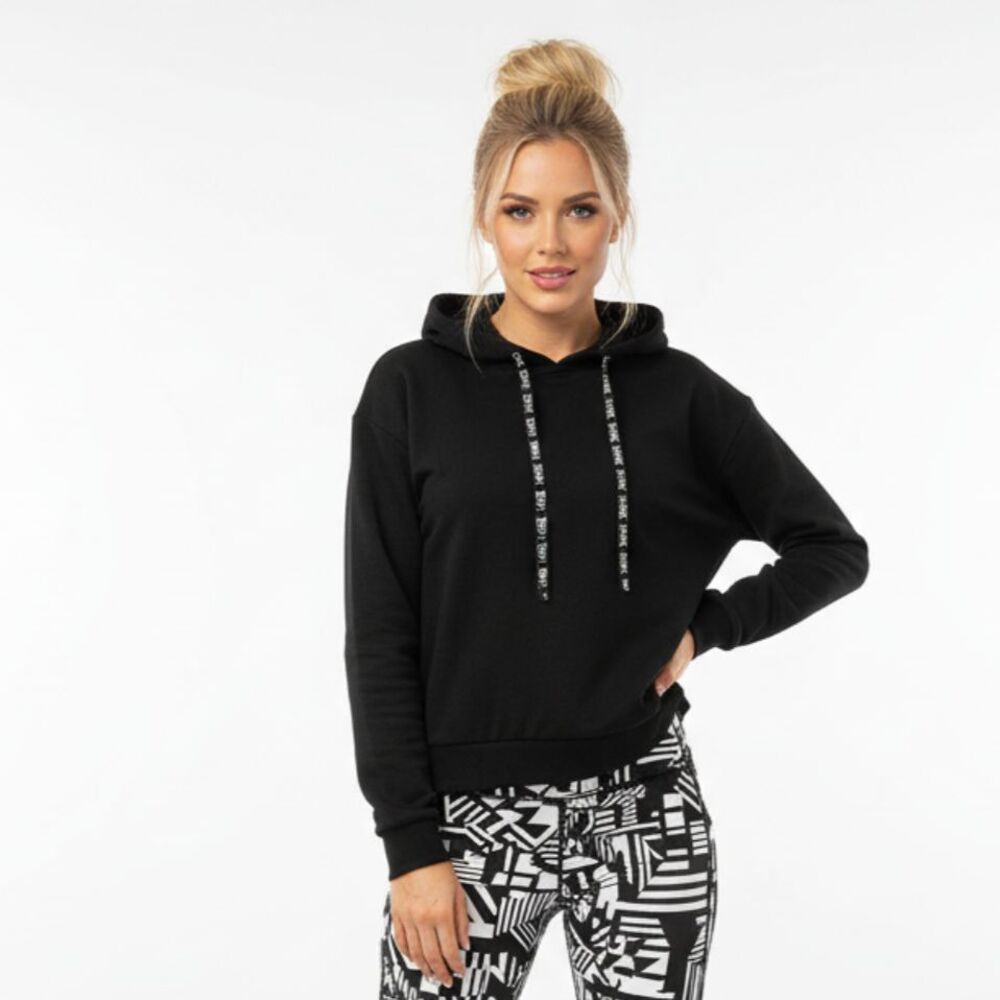 Savvi Black Long Sleeve Ribbed Hoody Back Cutout Athletic Sport Sweater Top M